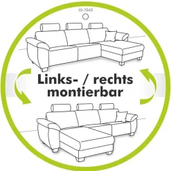 Jockenhöfer Gruppe Ecksofa »Udine L-Form, B: 263 cm« mit Schlaffunktion, Bettkasten, Kopfteilverstellung & Zierkissen