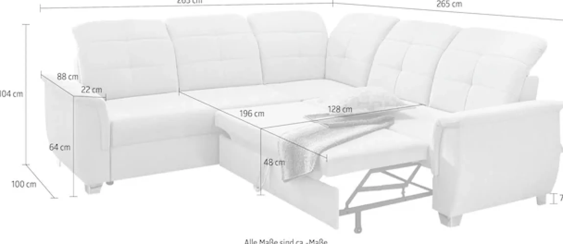 Jockenhöfer Gruppe Ecksofa »Udine L-Form, B: 263 cm« mit Schlaffunktion, Bettkasten, Kopfteilverstellung & Zierkissen