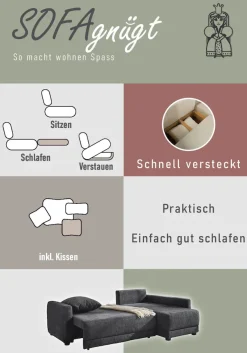 Jockenhöfer Gruppe Ecksofa »Venezia L-Form, B: 234 cm« mit Schlaffunktion, Bettkasten & Zierkissen