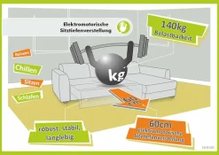 Jockenhöfer Gruppe Ecksofa »Zoom L-Form, B: 263 cm, mit 60 cm elektr. Sitztiefenverstellung« 140kg Belastbarkeit, USB-Anschluss, Kopfteilverstellung & Zierkissen