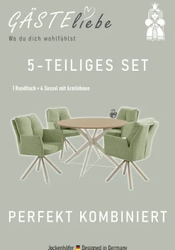 Jockenhöfer Gruppe Essgruppe »Kopenhagen/Santorini, Sitzgruppe (Set, 5-tlg., 1 Tisch, 4 Stühle)« 5 tlg. Tischplatte melaminbeschichtet, Sessel 360° drehbar, mit Auto-Return