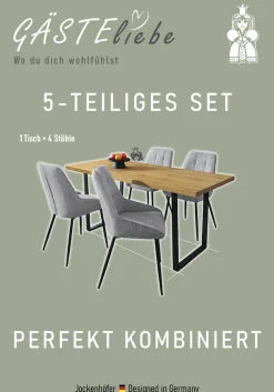 Jockenhöfer Gruppe Essgruppe »ROGER, Sitzgruppe, Esstisch 160 cm, 4 Stühle« Set, Esstisch 160 cm plus 4 Esszimmerstühle, 5 Stk. tlg. Tischplatte Wildeiche, U-Gestell, Stühle mit Webstoff