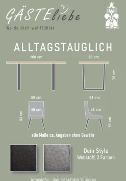 Jockenhöfer Gruppe Essgruppe »ROGER, Sitzgruppe, Esstisch 160 cm, 4 Stühle« Set, Esstisch 160 cm plus 4 Esszimmerstühle, 5 Stk. tlg. Tischplatte Wildeiche, U-Gestell, Stühle mit Webstoff