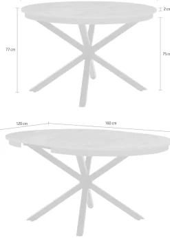 Jockenhöfer Gruppe Esstisch »Olbia« rund, ausziehbar (120-160cm), platzsparend, Metalluntergestell