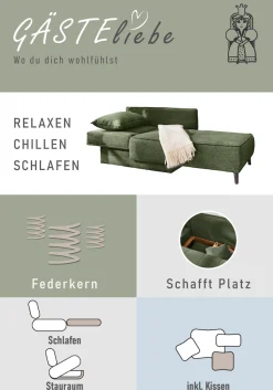 Jockenhöfer Gruppe Recamiere »Rex mit Topper, Liegefläche: 88 x 200cm« mit Schlaffunktion, Bettkasten & Zierkissen, Federkern