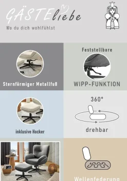 Jockenhöfer Gruppe Relaxsessel »Hawaii, B: 76 cm, Sitzhöhe: 48 cm« Set: mit Hocker, 360° Drehfunktion, feststellbare Wipp-Funktion