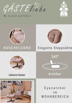 Jockenhöfer Gruppe Relaxsessel »Kasper, B: 76 cm, Sitzhöhe: 47 cm« Set: mit Hocker, 360° Drehfunktion, Cord