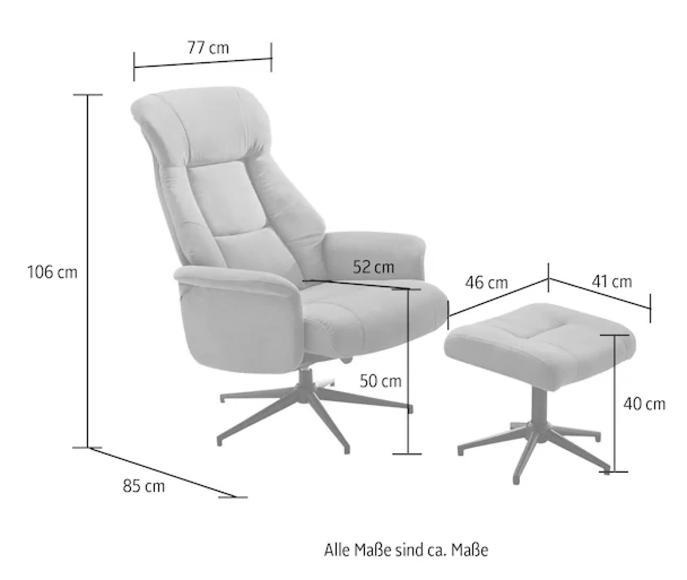 Jockenhöfer Gruppe Relaxsessel »Eva, B: 77 cm, Sitzhöhe: 50 cm« Set: mit Hocker, Dreh- & Relaxfunktion