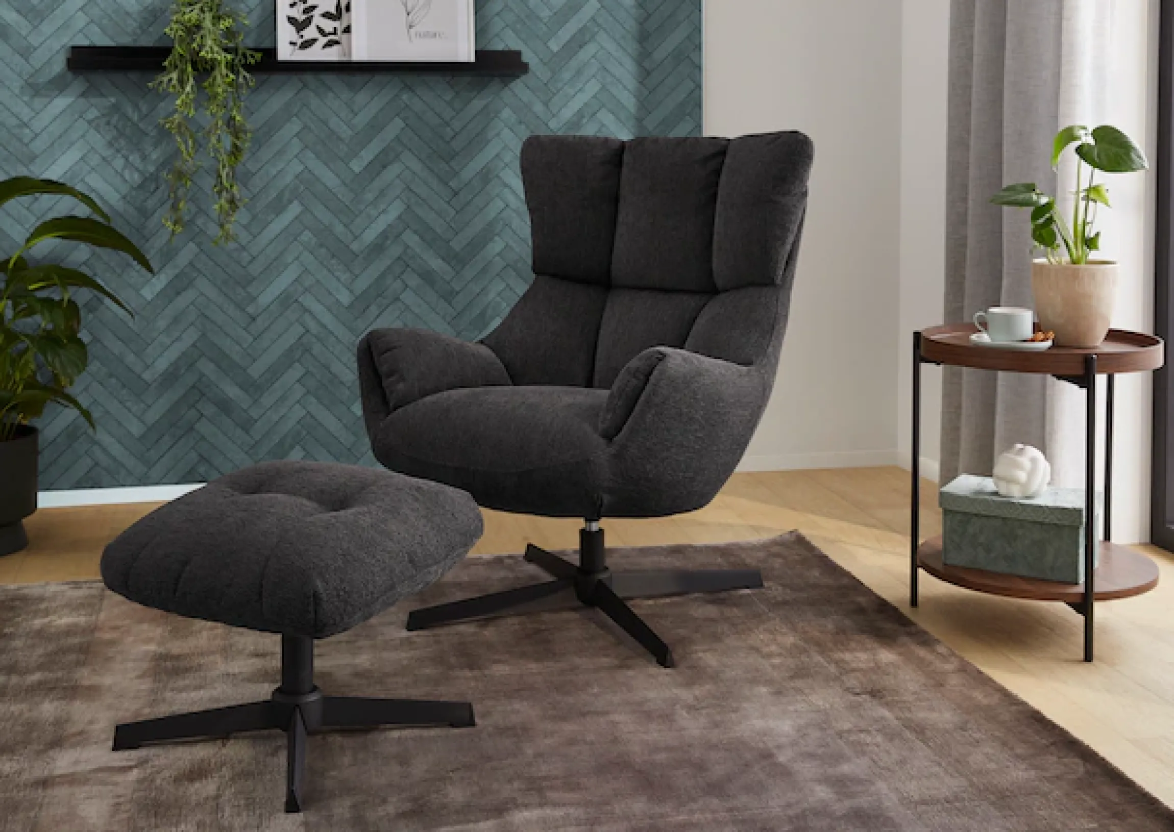 Jockenhöfer Gruppe Relaxsessel »Melania, B: 73 cm, Sitzhöhe: 45 cm« Set: mit Hocker, 360° Drehfunktion, kuscheliger Webstoff