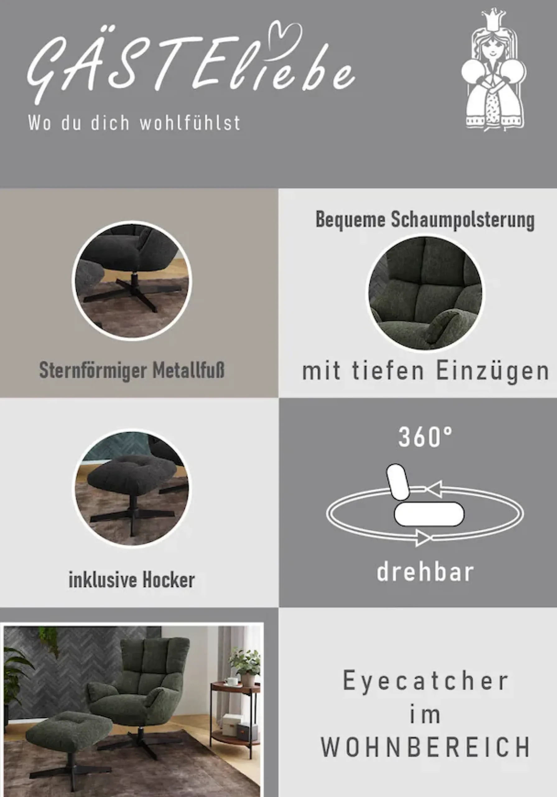Jockenhöfer Gruppe Relaxsessel »Melania, B: 73 cm, Sitzhöhe: 45 cm« Set: mit Hocker, 360° Drehfunktion, kuscheliger Webstoff