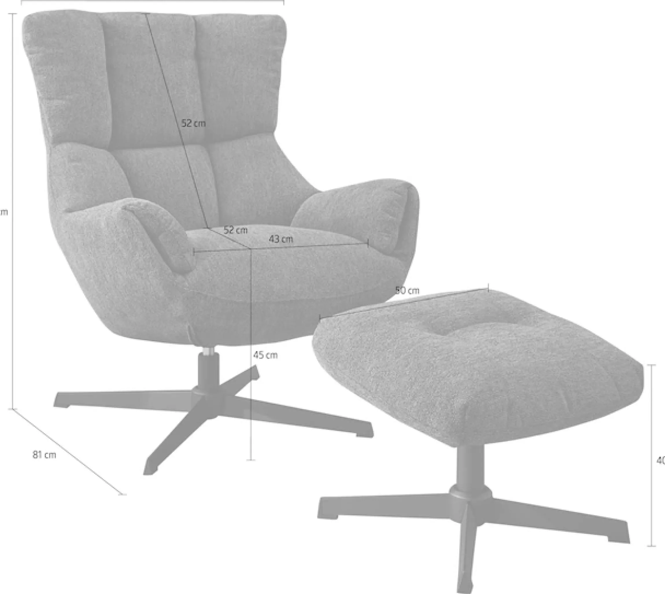Jockenhöfer Gruppe Relaxsessel »Melania, B: 73 cm, Sitzhöhe: 45 cm« Set: mit Hocker, 360° Drehfunktion, kuscheliger Webstoff