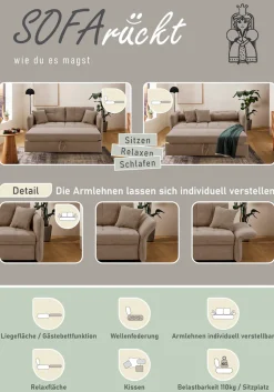 Jockenhöfer Gruppe Schlafsofa »Leon, B: 147 - 187 cm, Liegefl. 120 - 160x200 cm, Breite wählbar« mit Schlaffunktion & Zierkissen, in 3 Breiten