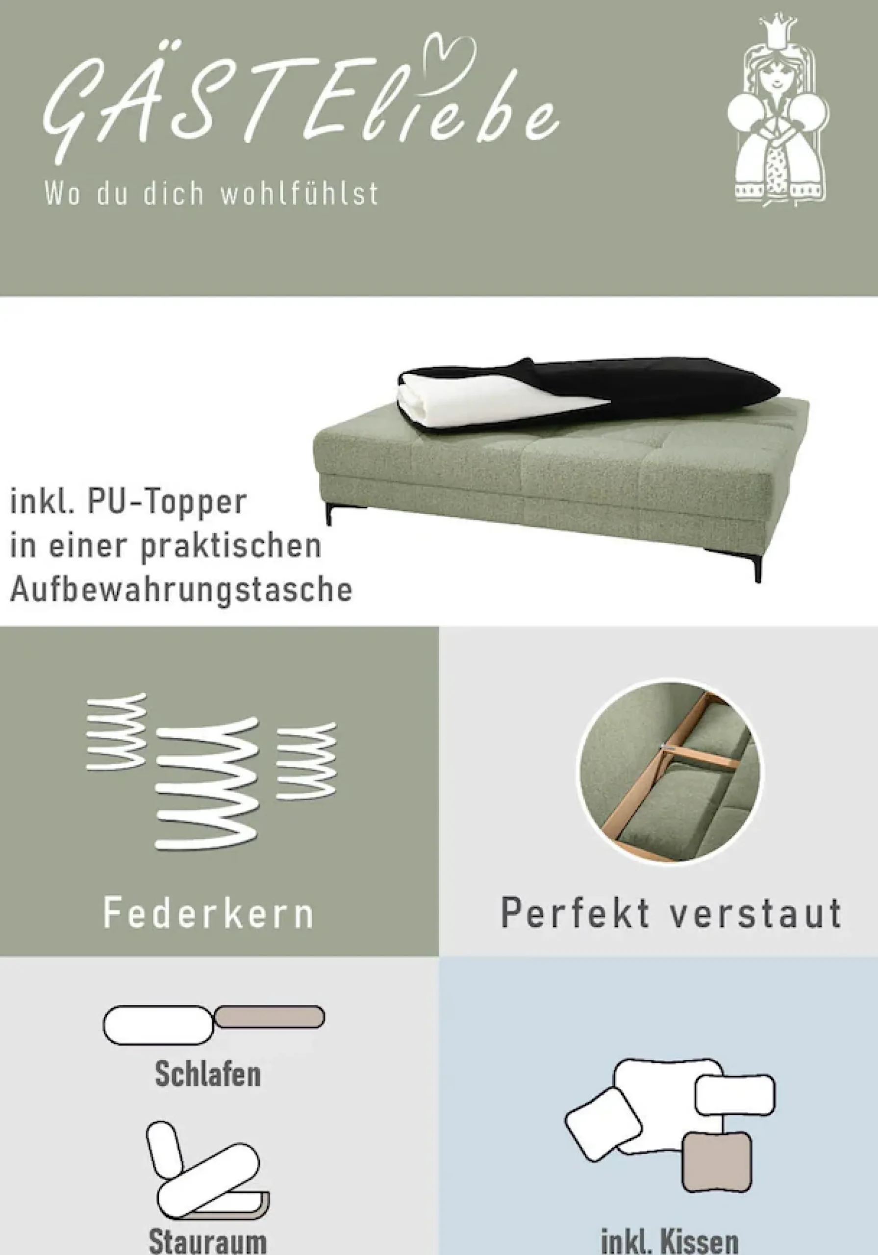 Jockenhöfer Gruppe Schlafsofa »Felix, B: 205 cm, Liegefl. 155x201 cm, Dauerschlafsofa, inkl. Topper« inklusive Schlaffunktion und Bettkasten, Federkernpolsterung
