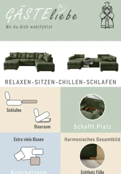Jockenhöfer Gruppe Wohnlandschaft »Abby U-Form, B: 313 cm« mit Schlaffunktion, Bettkasten & Zierkissen