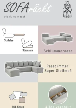 Jockenhöfer Gruppe Wohnlandschaft »Arktis, U-Form, B: 260 cm« Sofa mit Bettkasten & Schlaffunktion