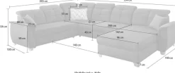 Jockenhöfer Gruppe Wohnlandschaft »Livorno U-Form, B: 354 cm« mit Schlaffunktion, Bettkasten, Kopfteilverstellung & Zierkissen