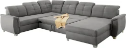 Jockenhöfer Gruppe Wohnlandschaft »Livorno U-Form, B: 354 cm« mit Schlaffunktion, Bettkasten, Kopfteilverstellung & Zierkissen