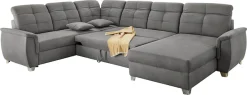 Jockenhöfer Gruppe Wohnlandschaft »Livorno U-Form, B: 354 cm« mit Schlaffunktion, Bettkasten, Kopfteilverstellung & Zierkissen