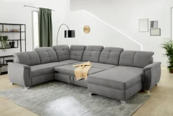 Jockenhöfer Gruppe Wohnlandschaft »Livorno U-Form, B: 354 cm« mit Schlaffunktion, Bettkasten, Kopfteilverstellung & Zierkissen