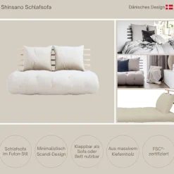Karup Design Schlafsofa »Shinsano, futonstil, Rückenrahmen und zweiteiligem Kissenset« aus massivem Kiefernholz, faltbarer Matratze, multifunktional, Scandi