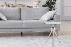 Kayoom Beistelltisch »Ontario 325, RundeGlasplatte aus Sicherheitsglas, 100% Edelstahl« 1 Stk. tlg. Minimalistisch, Gestell in Tripod-Design, mit Tragering