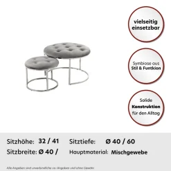 Kayoom Polstergarnitur »Hocker Becky 825 2er-Set, runde Form, angesagter Retro-Stil« Set, Hocker 1: B 60 cm/H 41 cm/T 60 cmHocker 2: B 40 cm/H 32 cm/T 40 cm, 2 Stk. tlg. vielseitig verwendbar, modern, pflegeleicht, runde Form