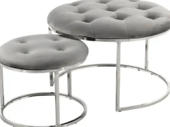 Kayoom Polstergarnitur »Hocker Becky 825 2er-Set, runde Form, angesagter Retro-Stil« Set, Hocker 1: B 60 cm/H 41 cm/T 60 cmHocker 2: B 40 cm/H 32 cm/T 40 cm, 2 Stk. tlg. vielseitig verwendbar, modern, pflegeleicht, runde Form