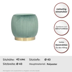 Kayoom Polsterhocker »Hocker Lyla 125, Edler Touch durch goldenen Sockel,Samtbezug« 1 Stk. tlg. samtweich, gesteppte Ziernaht, Edelstahlsockel, Hochwertiger Samtbezug