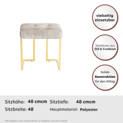 Kayoom Polsterhocker »Hocker Rarity 125, Edler Touch durch goldenes Gestell« 1 Stk. tlg. eckig, samtweich, gesteppt, mit Zierknöpfen, Edelstahlgestell