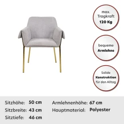 Kayoom Polsterstuhl »Stuhl Galia 125, gepolsterte Rückenlehne und Sitzfäche« () 1 Stk.gemütliches Desig, goldenes Gestell, pflegeleichter Stoffbezug