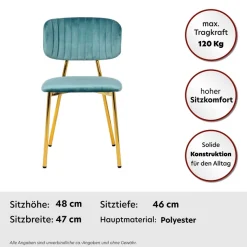 Kayoom Polsterstuhl »Stuhl Giselle 125 2er-Set, pflegeleichter Samtbezug« (Set) 2 Stk.mit Armlehnen, goldenes Gestell aus Edelstahl, Samtbezug, Ziernähte