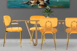 Kayoom Polsterstuhl »Stuhl Giselle 225 2er-Set, Gestell aus Edelstahl« (Set) 2 Stk.mit Armlehnen, goldenes Gestell aus Edelstahl, Samtbezug, Ziernähte