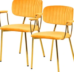 Kayoom Polsterstuhl »Stuhl Giselle 225 2er-Set, Gestell aus Edelstahl« (Set) 2 Stk.mit Armlehnen, goldenes Gestell aus Edelstahl, Samtbezug, Ziernähte
