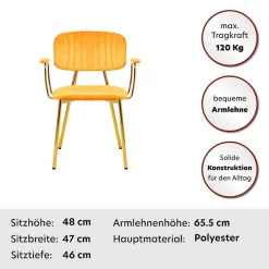 Kayoom Polsterstuhl »Stuhl Giselle 225 2er-Set, Gestell aus Edelstahl« (Set) 2 Stk.mit Armlehnen, goldenes Gestell aus Edelstahl, Samtbezug, Ziernähte