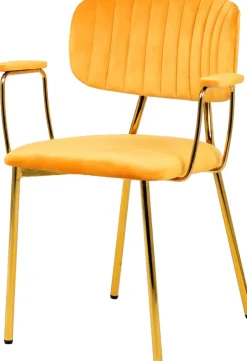 Kayoom Polsterstuhl »Stuhl Giselle 225 2er-Set, Gestell aus Edelstahl« (Set) 2 Stk.mit Armlehnen, goldenes Gestell aus Edelstahl, Samtbezug, Ziernähte