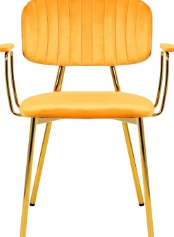 Kayoom Polsterstuhl »Stuhl Giselle 225 2er-Set, Gestell aus Edelstahl« (Set) 2 Stk.mit Armlehnen, goldenes Gestell aus Edelstahl, Samtbezug, Ziernähte