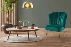 Kayoom Polsterstuhl »Stuhl Lalie 125, Rückenlehne im Retro-Stil, ausgefallene Rückenlehne« () 1 Stk.Rückenlehne in Muschel-Design, Samtbezug, goldene Metallbeine