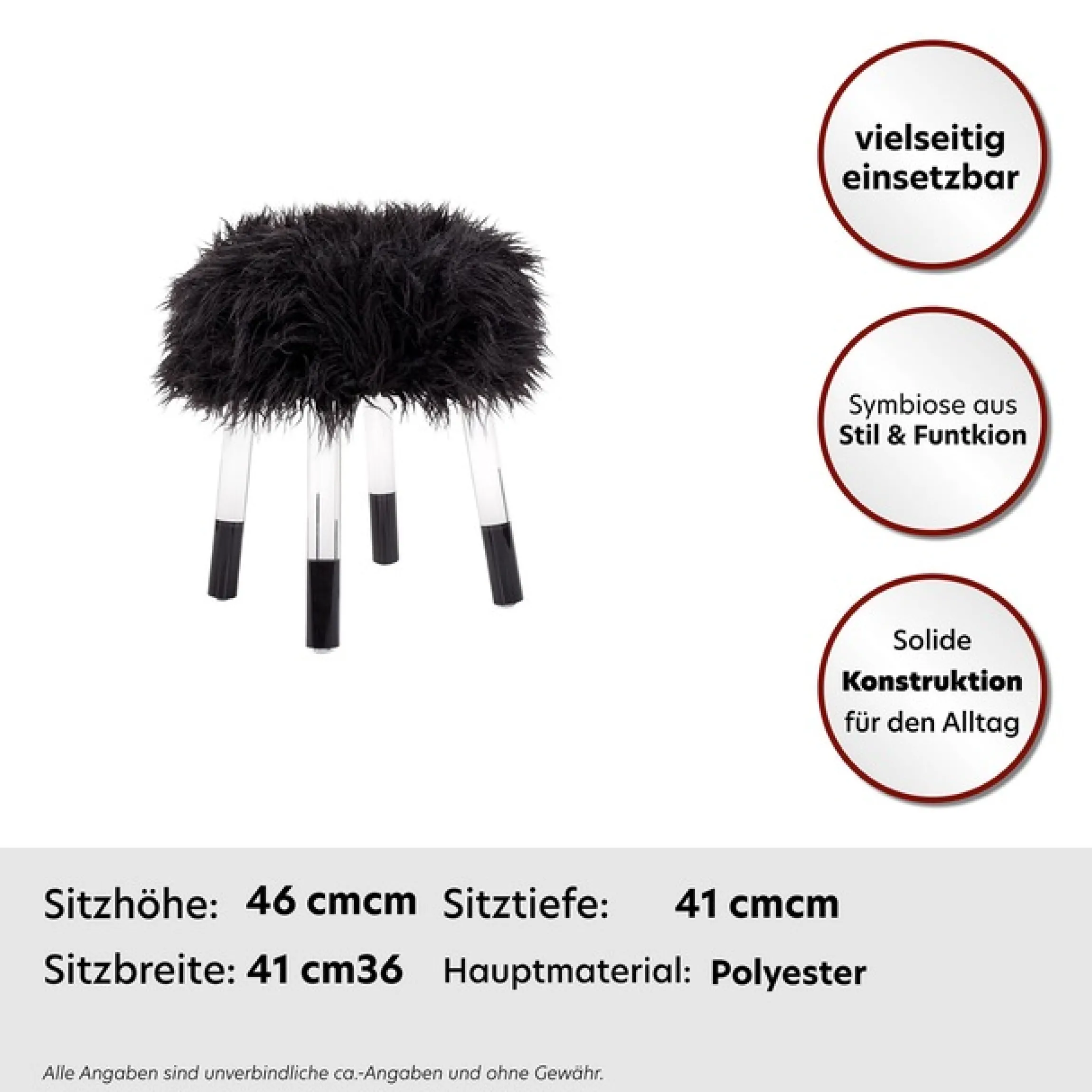 Kayoom Sitzhocker »Fellhocker Laika 110, stilvoller Hocker mit Kunstfell, runde Form« 1 Stk. tlg. bequem, elegant, modern, runde Form, runde Form