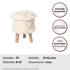 Kayoom Sitzhocker »Hocker Bohist 525, charaktergebende Strukturen mit Fransen und Quasten« 1 Stk. tlg. handgefertigtes Unikat, Boho-Style, gut kombinierbar