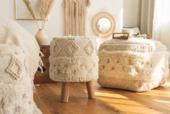 Kayoom Sitzhocker »Hocker Bohist 125, charaktergebende Strukturen mit Fransen und Quasten« 1 Stk. tlg. handgefertigtes Unikat, Boho-Style, gut kombinierbar
