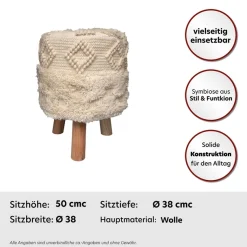 Kayoom Sitzhocker »Hocker Bohist 125, charaktergebende Strukturen mit Fransen und Quasten« 1 Stk. tlg. handgefertigtes Unikat, Boho-Style, gut kombinierbar