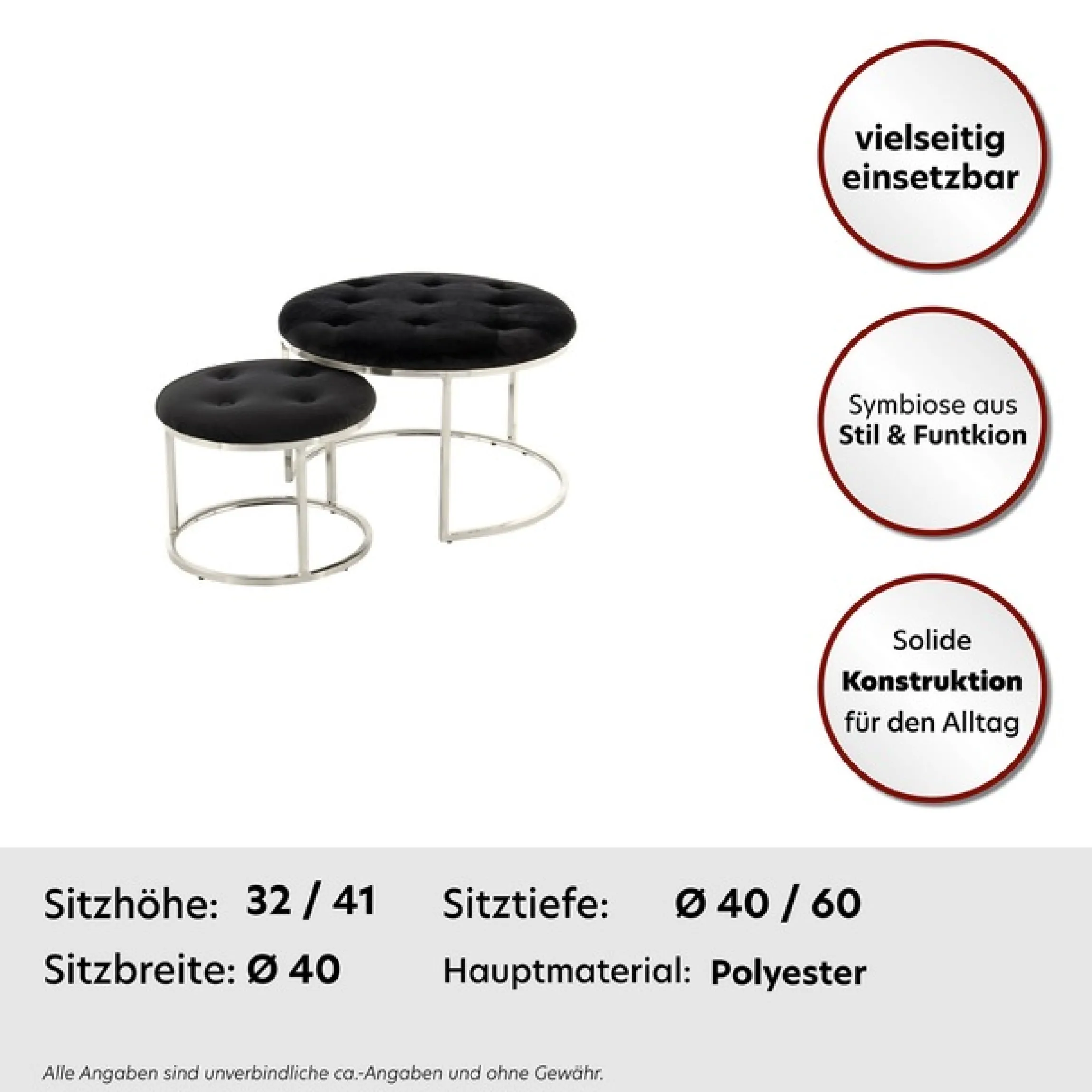 Kayoom Sitzhocker »Hocker Myla 2er-Set, praktisch ineinander schiebbar« Set, 2 Stk. tlg. ineinander schiebbar, rund, gesteppt, mit Zierknöpfen
