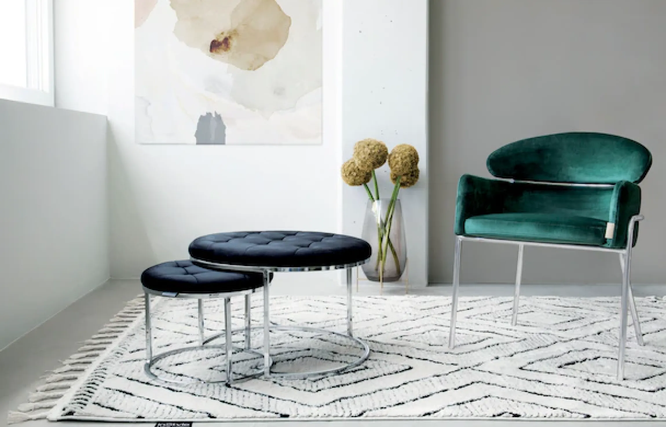 Kayoom Sitzhocker »Hocker Myla 2er-Set, praktisch ineinander schiebbar« Set, 2 Stk. tlg. ineinander schiebbar, rund, gesteppt, mit Zierknöpfen