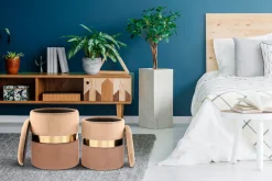 Kayoom Stauraumhocker »Hocker Zora 125 2er-Set, samtweicher Stoffbezug,runde elegante Form« Set, 2 Stk. tlg. edles Design mit Metallring, gepolstert, mit Stauraum