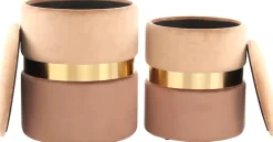 Kayoom Stauraumhocker »Hocker Zora 125 2er-Set, samtweicher Stoffbezug,runde elegante Form« Set, 2 Stk. tlg. edles Design mit Metallring, gepolstert, mit Stauraum