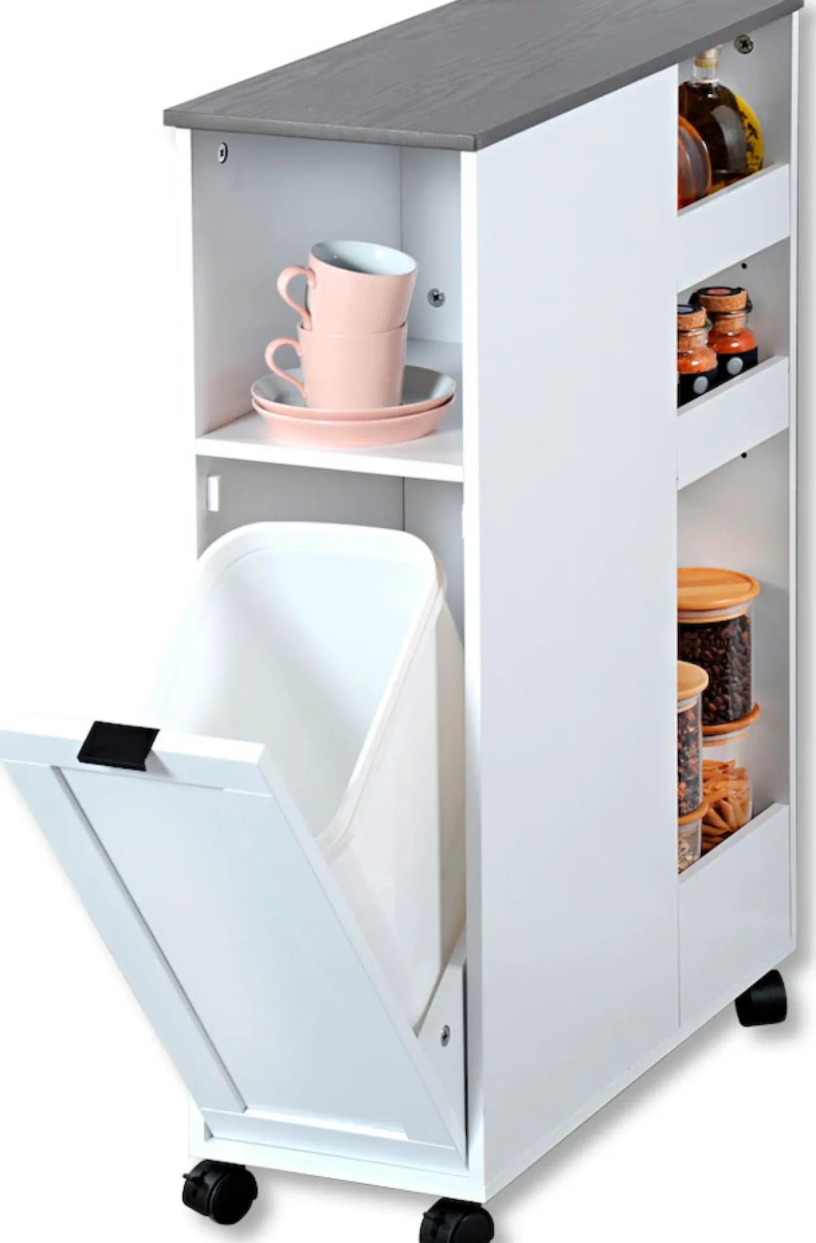 KESPER® Küchenwagen »Nischenregal, weiß, FSC« 1 Stk. tlg. mit 1 Mülleimer