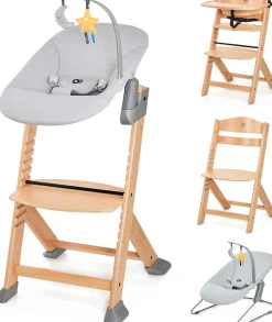 Kinderkraft Kombihochstuhl »Set: Kinderstuhl ENOCK + Babywippe CALMEE GREY« (Set) 2 Stk.mitwachsend