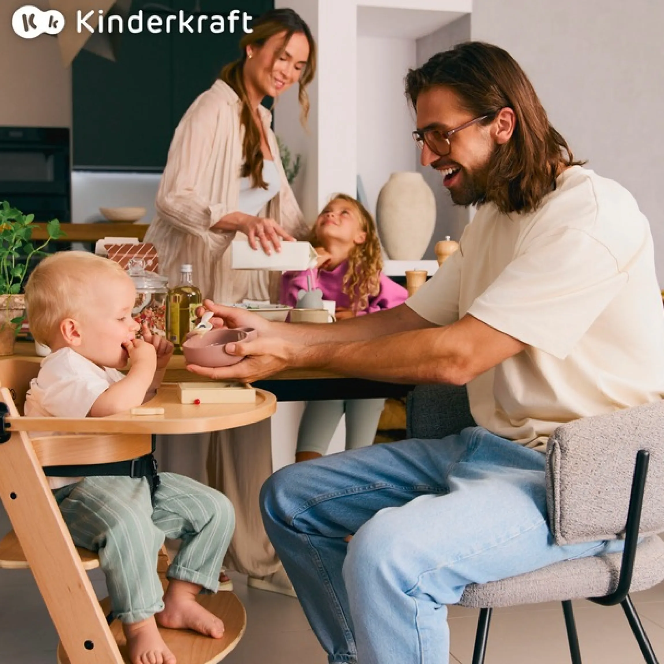 Kinderkraft Kombihochstuhl »Set: Kinderstuhl ENOCK + Babywippe CALMEE GREY« (Set) 2 Stk.mitwachsend
