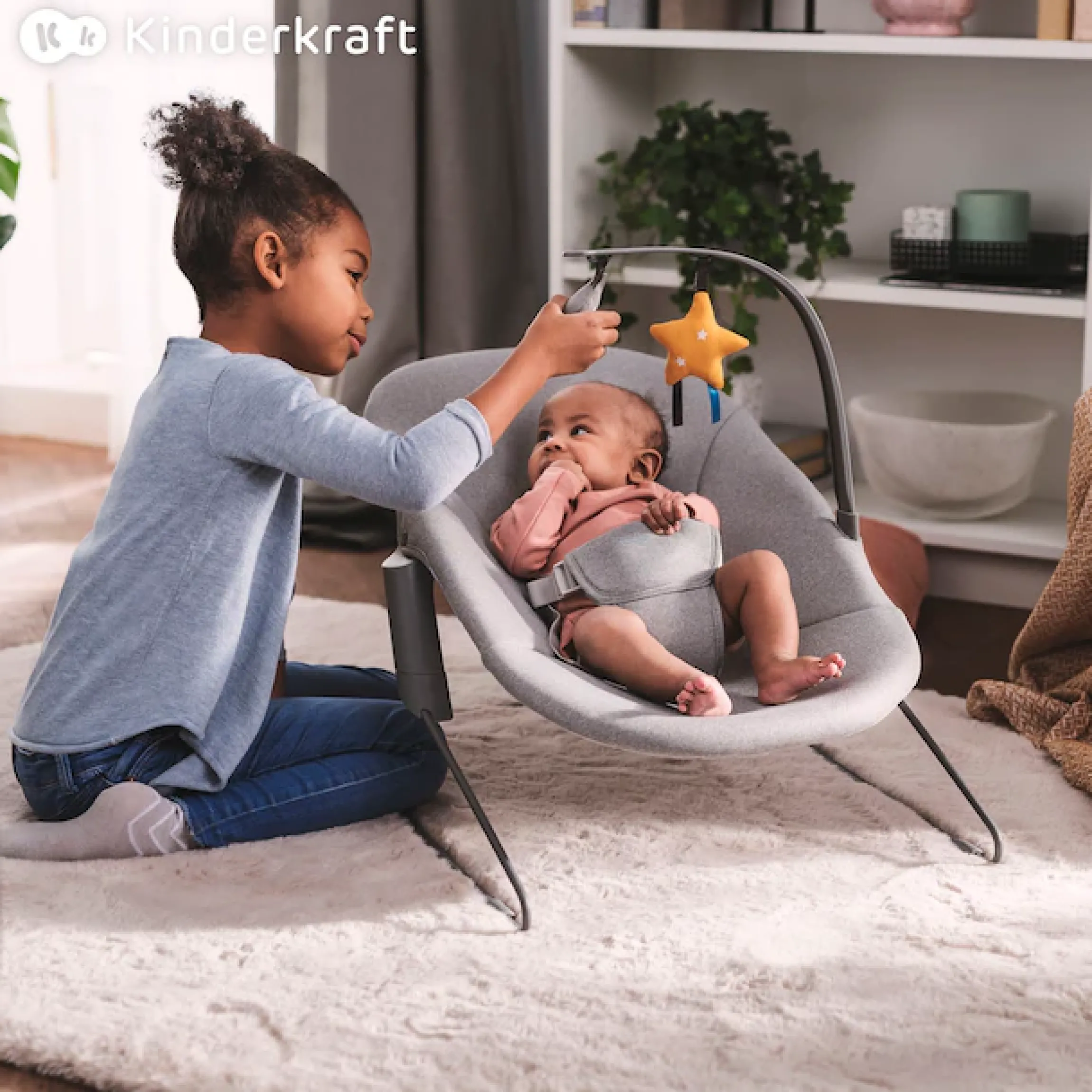 Kinderkraft Kombihochstuhl »Set: Kinderstuhl ENOCK + Babywippe CALMEE GREY« (Set) 2 Stk.mitwachsend