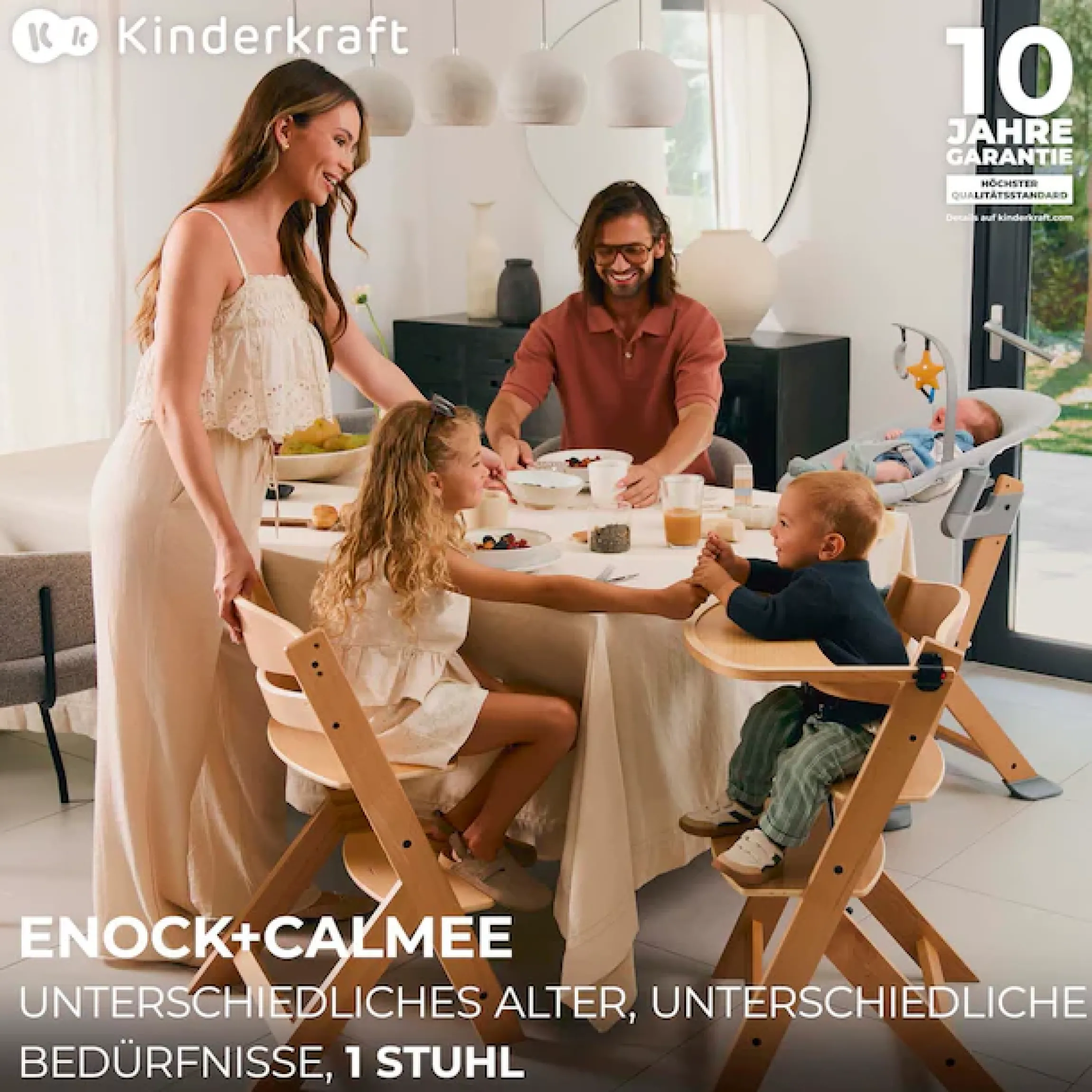 Kinderkraft Kombihochstuhl »Set: Kinderstuhl ENOCK + Babywippe CALMEE GREY« (Set) 2 Stk.mitwachsend